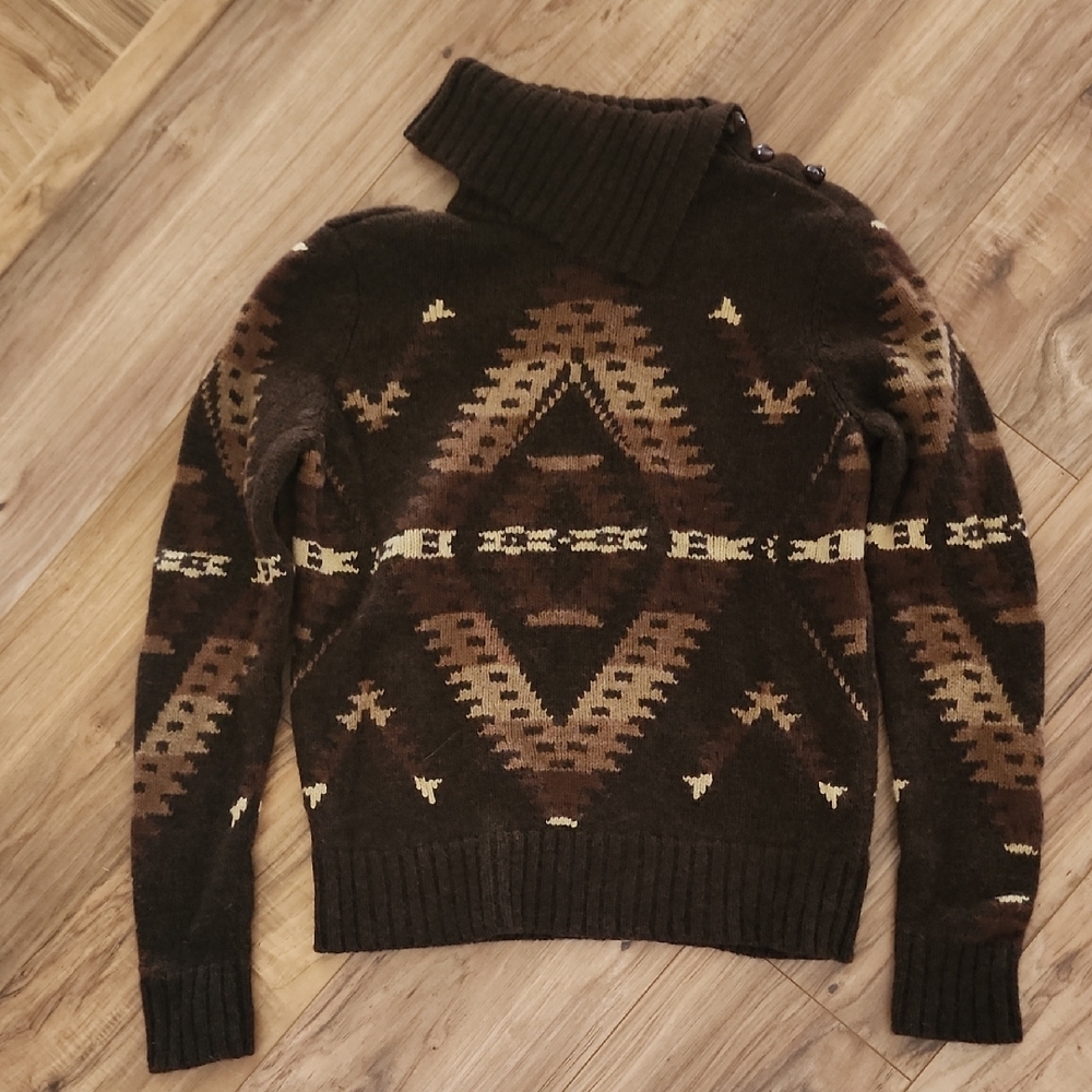 Ralph Lauren Aztec Southwest Style Brown Wool Sweater Sz Large